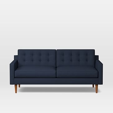 Drake Midcentury 76" Sofa, Twill, Regal Blue, Pecan - Image 2