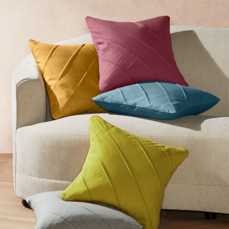 Theta Mustard Linen Pillow with Feather-Down Insert 20" - Image 2