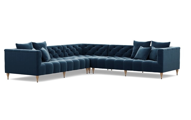 Ms. Chesterfield Corner Sectional with Blue Sapphire Fabric and Natural Oak with Antique Cap legs - Image 1