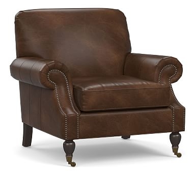 Brooklyn Leather Armchair, Polyester Wrapped Cushions, Vintage Cocoa - Image 0