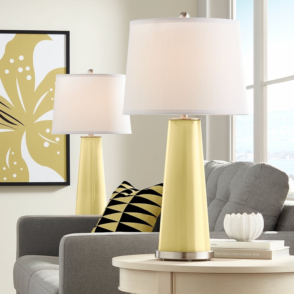 Color Plus Leo 29 1/2" Butter Up Yellow Glass Table Lamps Set of 2 - Image 0