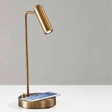 Linear Metal LED Charging Table Lamp + USB, Brass - Image 2