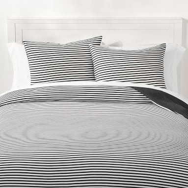 Favorite Tee Striped Reversible Duvet Cover, Full/Queen, Heathered Gray/White - Image 4