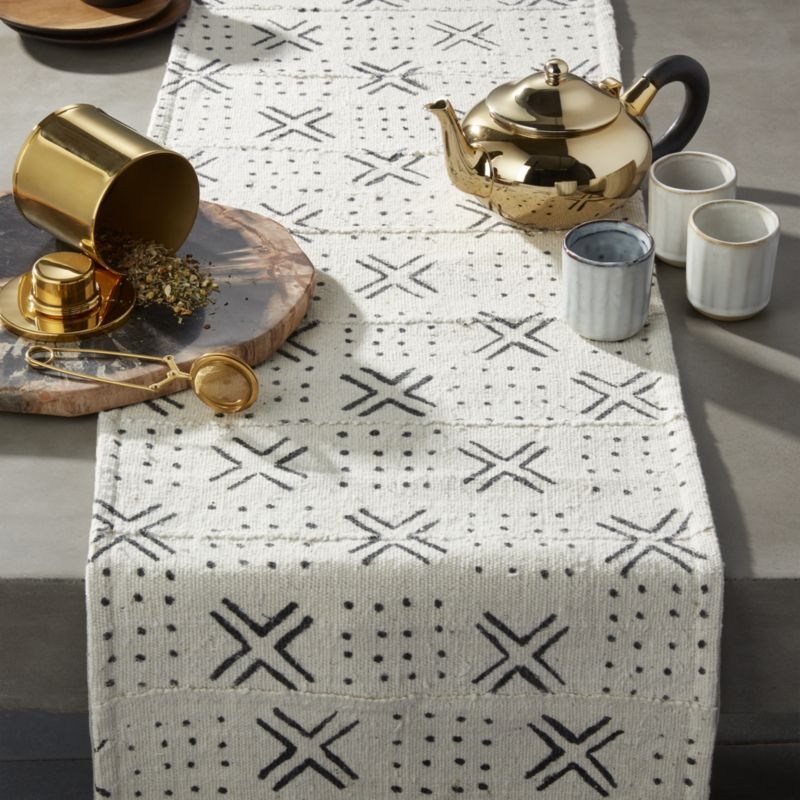 "White Mudcloth Table Runner 90""" - Image 2