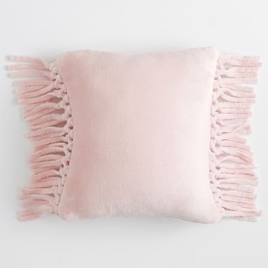 Bohemian Fringe Plush Square Pillow, Quartz Blush - Image 0