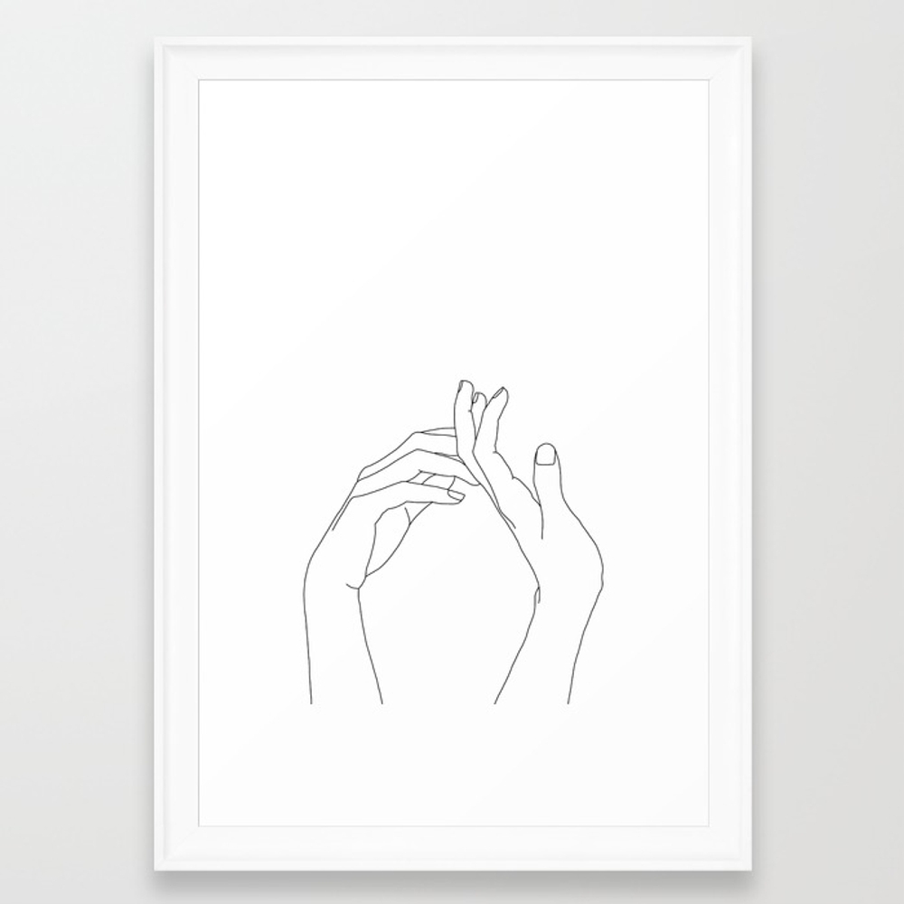 Hands line drawing illustration - Abi Framed Art Print by Thecolourstudy - Image 0