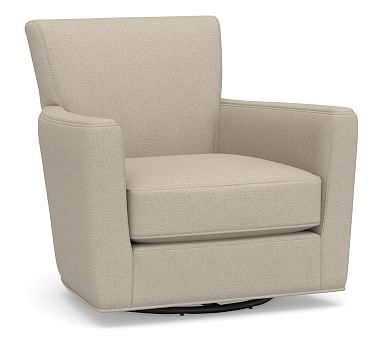 Irving Square Arm Upholstered Swivel Armchair without Nailheads, Polyester Wrapped Cushions, Brushed Crossweave Natural - Image 0