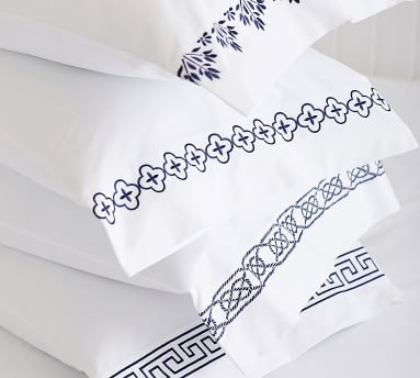 Trellis Embroidered Organic Sheet Set, King, Gray Mist - Image 2