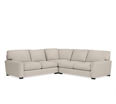 Turner Square Arm Upholstered 3-Piece L-Shaped Corner Sectional, Down Blend Wrapped Cushions, Sunbrella(R) Performance Sahara Weave Oatmeal - Image 0