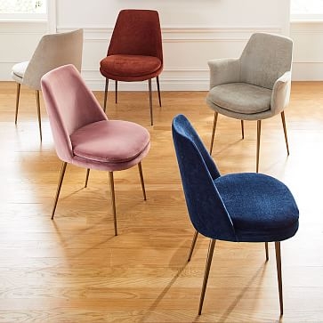 Finley Low-Back Upholstered Dining Chair, Astor Velvet, Saffron, Gunmetal - Image 2