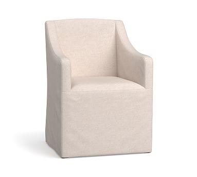 Classic Slipcovered Slope Armchair with Gray Wash Frame, Denim Warm White - Image 0