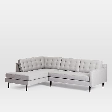 Drake Mid-Century Set 2, Right Arm Loveseat, Left Arm Terminal Chaise, Poly, Deco Weave, Feather Gray, Chocolate - Image 3