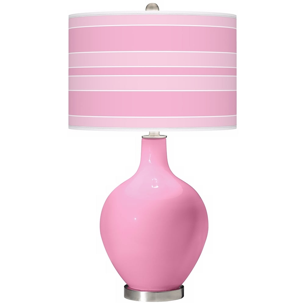 Color Plus Ovo 28 1/2" Bold Stripe Shade Candy Pink Table Lamp - Image 0