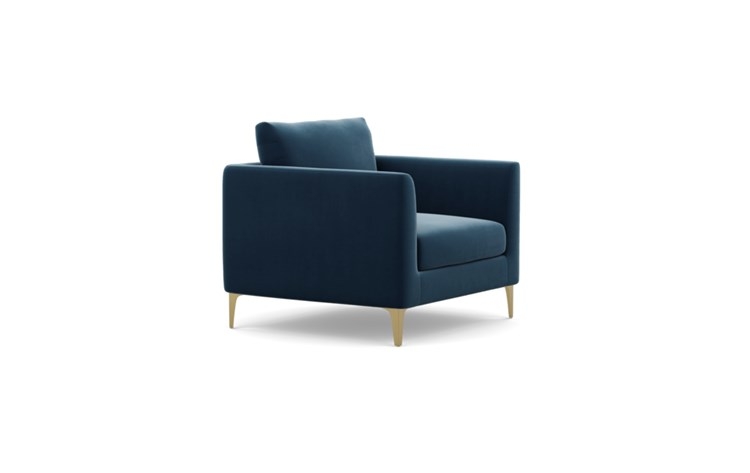 Owens Accent Chair with Blue Sapphire Fabric and Brass Plated legs - Image 1