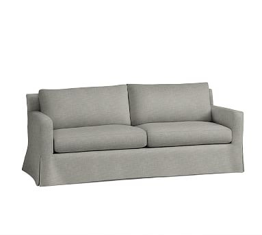 York Square Arm Slipcovered Sofa 81" 2x2, Down Blend Wrapped Cushions, Premium Performance Basketweave Light Gray - Image 2