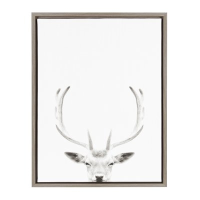 'Sylvie Deer with Antlers Black and White Portrait' Framed Photographic Print on Canvas - Image 0