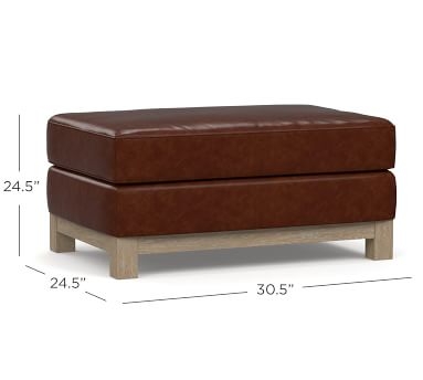 Jake Leather Ottoman with Wood Legs, Down Blend Wrapped Cushions, Signature Chalk - Image 2