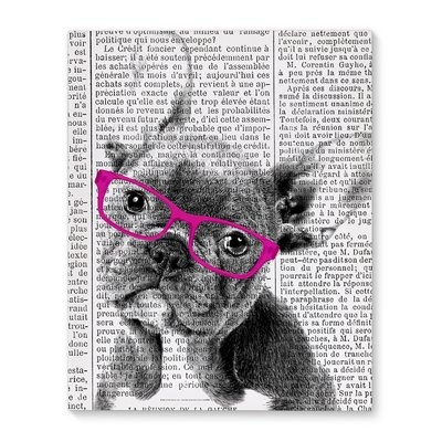 'French Bulldog with Pink Glasses' Framed Graphic Art Print on Canvas - Image 0