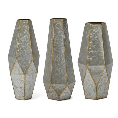 Farah Galvanized Metal Accent 3 Piece Table Vase Set - Image 0