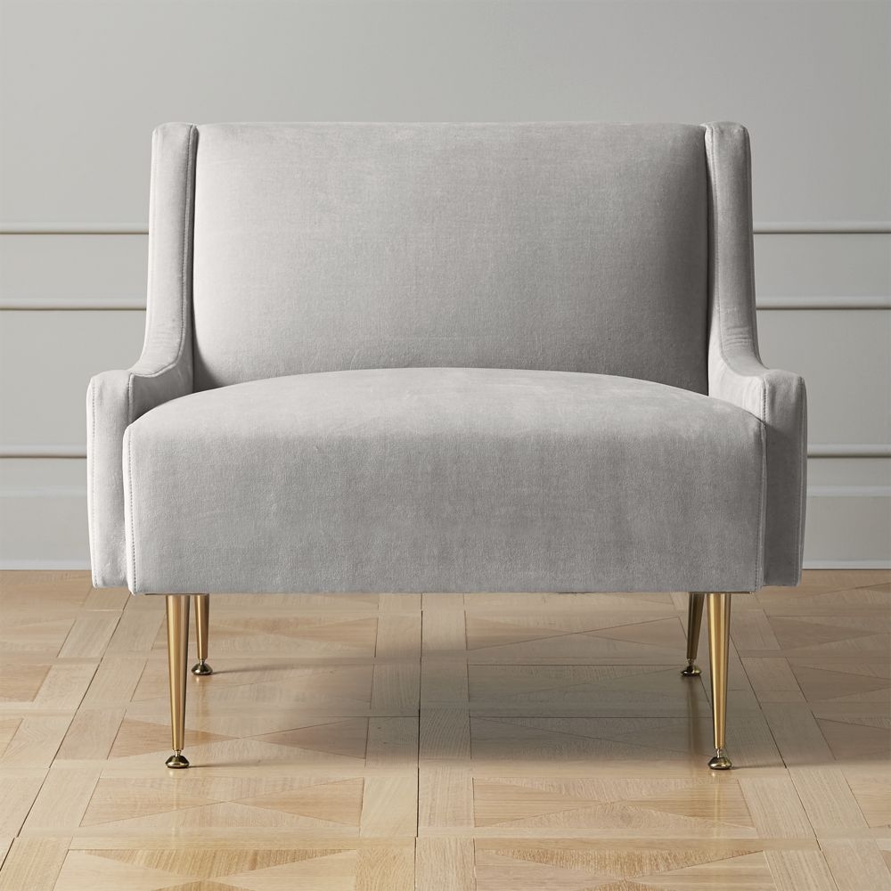 Regent Sharkskin Grey Velvet Wingback Chair with Brass Legs - Image 0