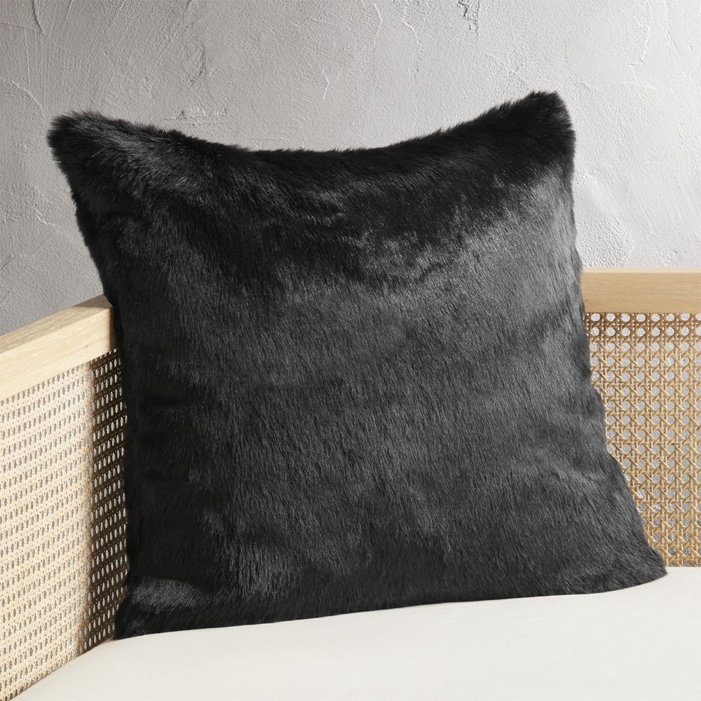 20" Black Faux Fur Pillow with Down-Alternative Insert - Image 0