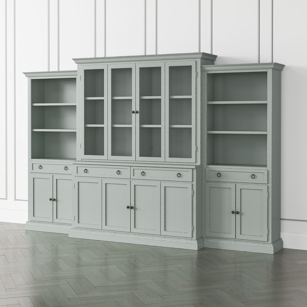 Cameo Blue Grey 4-Piece Glass and Wood Door Wall Unit with Storage Bookcase - Image 0