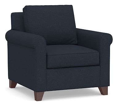 Cameron Roll Arm Upholstered Armchair, Polyester Wrapped Cushions, Performance Brushed Basketweave Indigo - Image 0