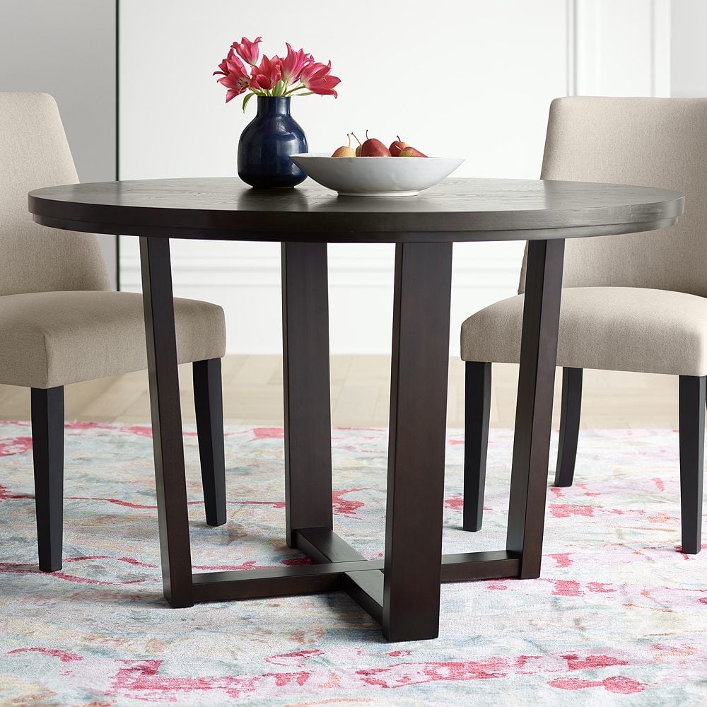 Conrad 48" Wide Dark Brown Wood Round Dining Table - Image 0