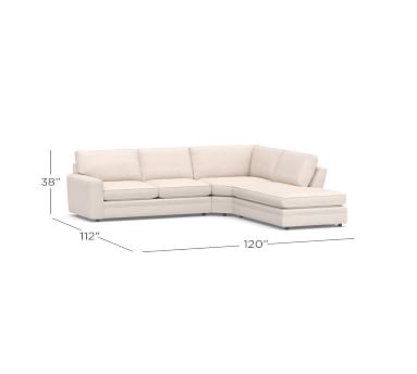 Pearce Square Arm Upholstered Left 3-Piece Bumper Wedge Sectional, Down Blend Wrapped Cushions, Belgian Linen Light Gray. 120" wide x 112" deep x 40" deep x 38" high - Image 2