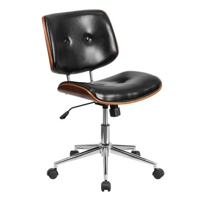 Ronin Ergonomic Wood Swivel Mid-Back Leather Desk Chair - Image 0