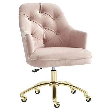 Tufted Swivel Task Chair, Lustre Velvet Dusty Blush - Image 0