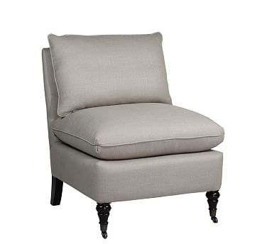Sam Upholstered Slipper Chair, Polyester Wrapped Cushions, PERFORMANCE BRUSHED BASKETWEAVE, Oatmeal - Image 0