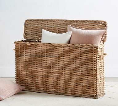 Aubrey Woven Oversized Narrow Rectangle Lidded Basket - Natural - Image 3