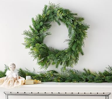 Faux Lit Cedar Wreath - Image 0