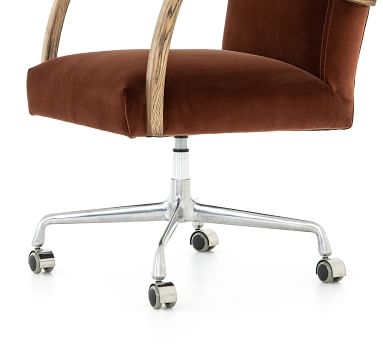 Masterson Velvet Desk Chair, Oak, Rust - Image 3