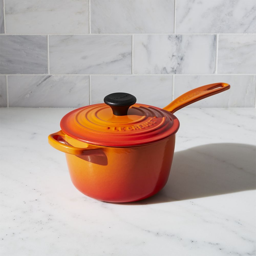 Le Creuset ® Signature 1.75-Qt. Flame Orange Enameled Cast Iron Saucepan with Lid - Image 0