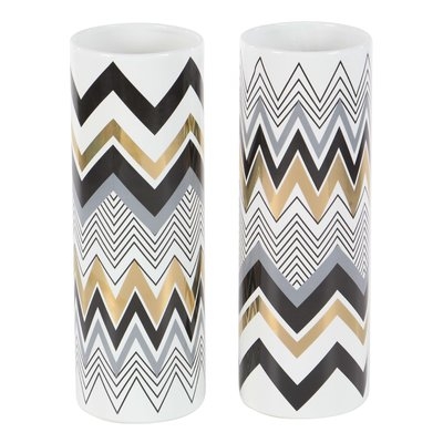 Rene Modern Zigzag-Patterned Cylindrical 2 Piece Table Vase Set - Image 0