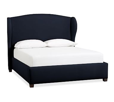 Raleigh Upholstered King Wingback Bed, Twill Cadet Navy - Image 0