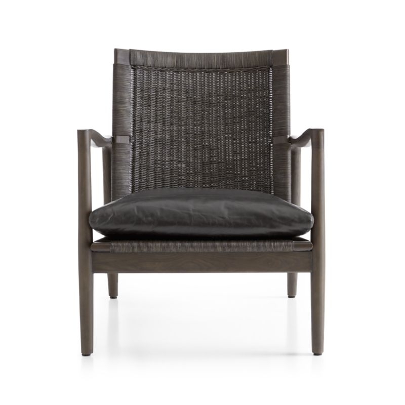 Sebago Midcentury Rattan Accent Chair with Leather Cushion - Image 1