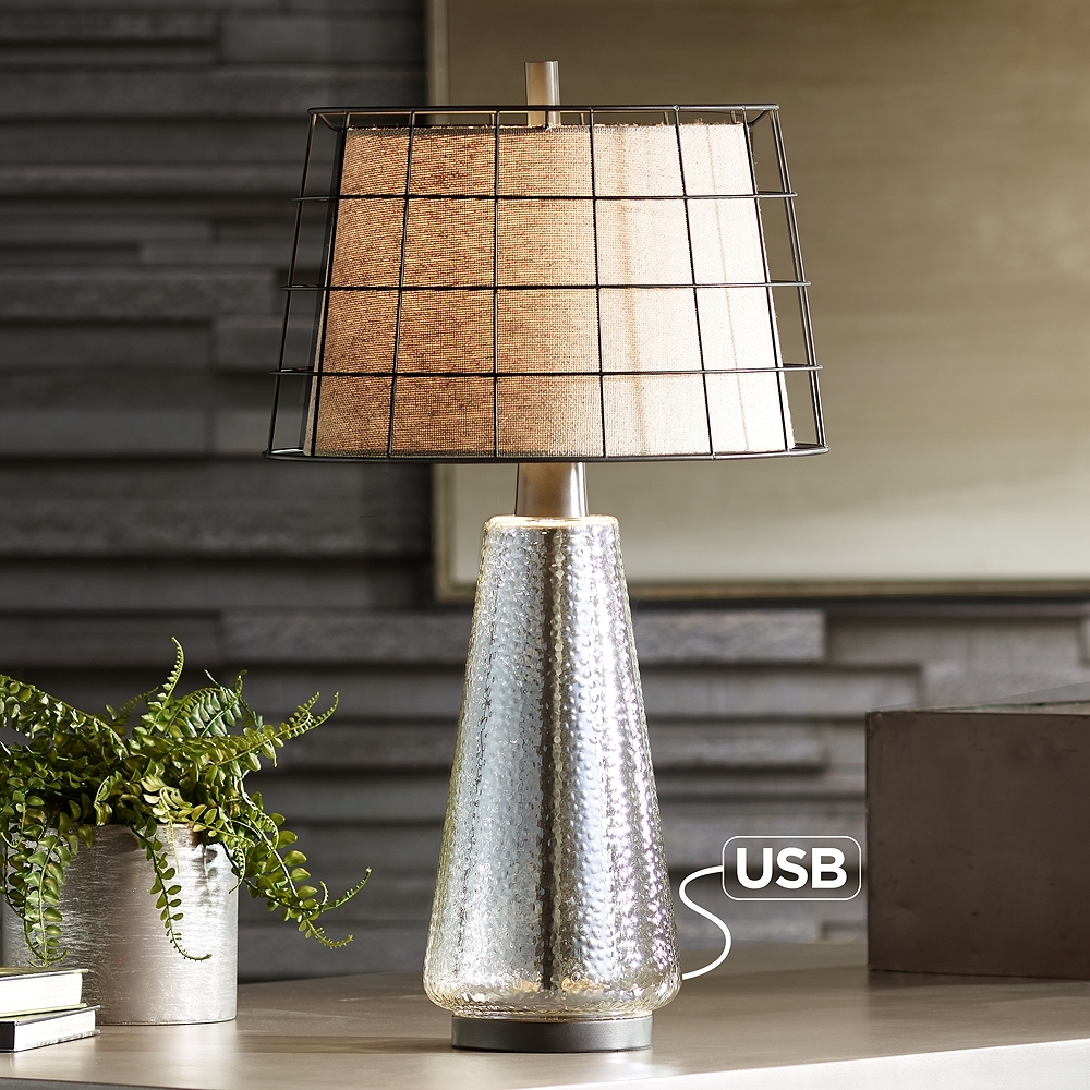 Tristan Seeded Glass Table Lamp with Cage Double Shade - Style # 66D57 - Image 0