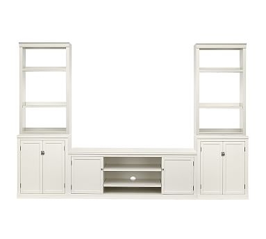 Logan 5-Piece Entertainment Center with Open Hutch & Cabinet Base, 110" Wide, Alabaster - Image 0