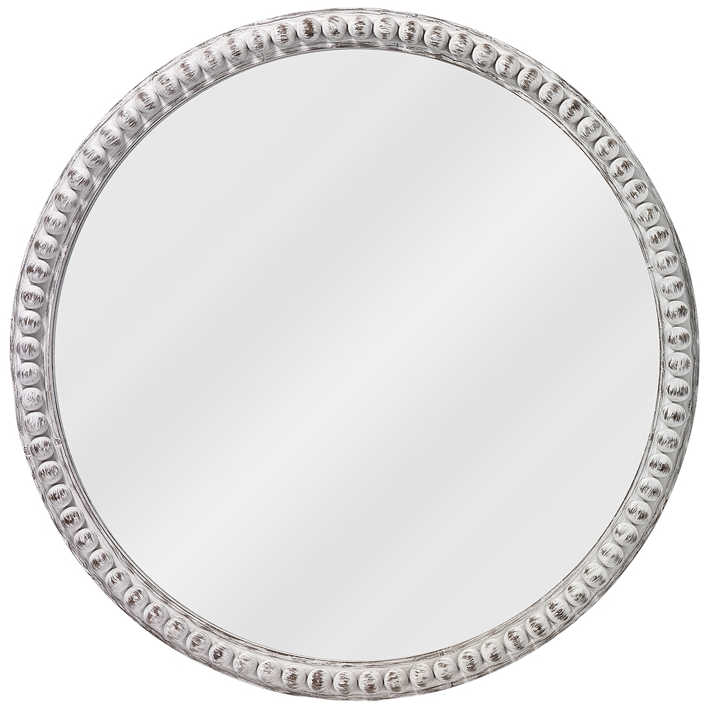 Jamie Young Audrey White Wood Beaded 30" Round Wall Mirror - Style # 64P27 - Image 0