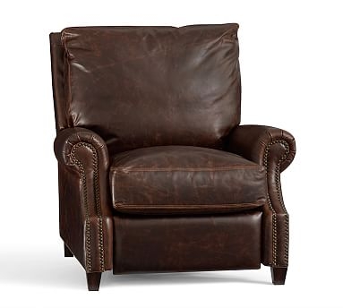 James Roll Arm Leather Recliner, Down Blend Wrapped Cushions, Statesville Toffee - Image 0