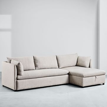 Shelter Sectional Set 06: Left Arm Sleeper Sofa, Right Arm Storage Chaise, Poly, Chenille Tweed, Frost Gray - Image 3