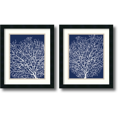 'Navy Coral' 2 Piece Framed Painting Print Set - Image 0
