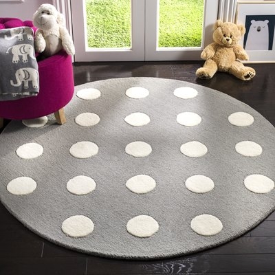 Brenner Hand-Tufted Wool Gray/Ivory Polka Dots Area Rug - round 5' - Image 0
