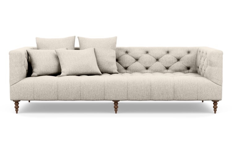 Ms. Chesterfield Sofa with Beige Wheat Fabric and Oiled Walnut legs - Image 0