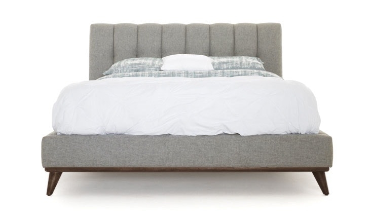Gray Hughes Mid Century Modern Bed - Sunbrella Premier Fog - Coffee Bean - Cal King - Image 1