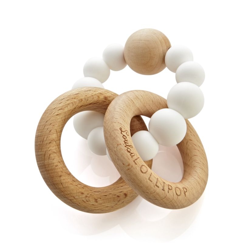 Loulou Lollipop Wood and White Silicone Baby Teether - Image 1