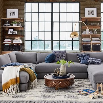 Haven Sectional Set 04: Left Arm Terminal Chaise, Armless Double, Right Arm Terminal Chaise, Poly, Performance Washed Canvas, Feather Gray - Image 2